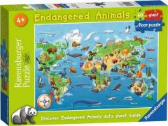 Puzzle mare 60 piese - Harta animale pe cale de disparitie