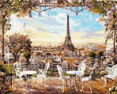 Pictura pe numere - Cafenea cu vedere la Turnul Eiffel, 50x40 cm
