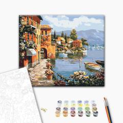 Pictura pe numere - Oras linistit la malul marii, 40x50 cm