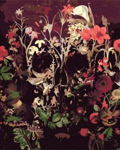 Pictura pe numere - Craniu in flori uscate, 40x50 cm