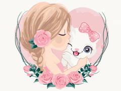 Pictura pe numere - Pisica iubitoare, 40x30cm