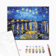 Set pictura pe numere - Noapte instelata peste Rhone- Van Gogh 50x40 cm