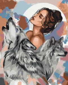 Pictura pe numere - Femeie cu lupi, 40x50 cm