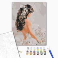 Pictura pe numere - Fata cu penaj, 50x40 cm