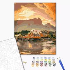 Pictura pe numere - Liniste de apus in Norvegia, 40X50 cm