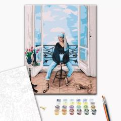 Pictura pe numere - Fata moderna cu cercel de perla, 40x50 cm