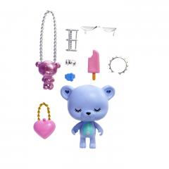 Barbie papusa bruneta cu rochie cu imprimeu si ursuleti