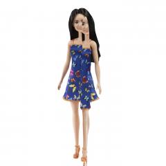 Papusa - Barbie - Satena cu rochita albastra imprimeu cu fluturi