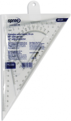 Set 2 echere 60º x 200mm cu florar si  45º x 110mm cu raportor