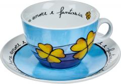 Set 2 cesti cu farfurie - Blue and Red Cappuccino Cups-Saucers