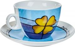 Set 2 cesti cu farfurie - Blue and Red Cappuccino Cups-Saucers