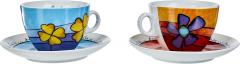Set 2 cesti cu farfurie - Blue and Red Cappuccino Cups-Saucers