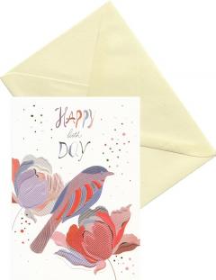 Felicitare - Doua flori si o pasare - Happy Birthday