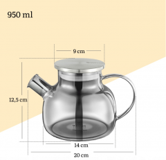 Ceainic din sticla termorezistenta si infuzor inox, Gri , 950ml