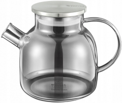 Ceainic din sticla termorezistenta si infuzor inox, Gri, 1200ml