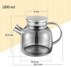 Ceainic din sticla termorezistenta si infuzor inox, Gri, 1200ml