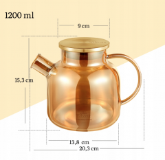 Ceainic din sticla termorezistenta, Auriu,1200ml