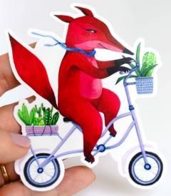 Sticker - Vulpe pe bicicleta