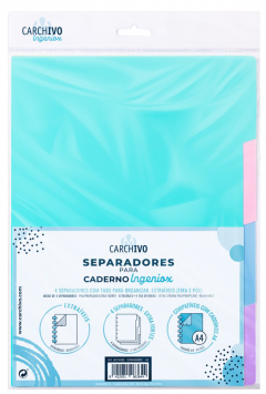 Set 4 separatoare dosar - Ingeniox A4, polipropilena - Neon