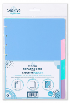 Set 4 separatoare dosar - Ingeniox A5, polipropilena - Neon