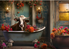 Puzzle 1000 piese - The cow in the bathtub