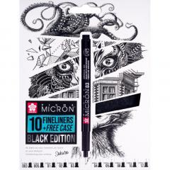 Set 10 fineliners + Penar cadou - Micron - Negru