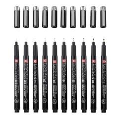 Set 10 fineliners + Penar cadou - Micron - Negru