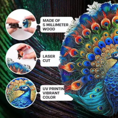 Puzzle din lemn, 200 piese - Peacock