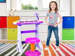 Instrument muzical - Pianina electronica cu scaun si microfon - Malplay, Roz