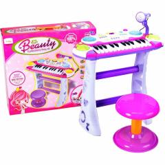 Instrument muzical - Pianina electronica cu scaun si microfon - Malplay, Roz