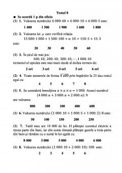 Teste grila de autoevaluare la matematica pentru clasa a IV-a
