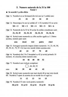 Teste grila de autoevaluare la matematica pentru clasa I