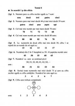 Teste grila de autoevaluare la matematica pentru clasa I