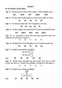 Teste grila de autoevaluare la matematica pentru clasa I