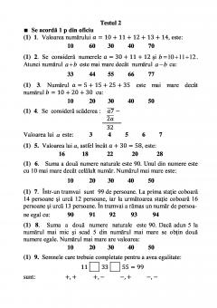 Teste grila de autoevaluare la matematica pentru clasa a II-a
