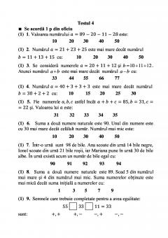Teste grila de autoevaluare la matematica pentru clasa a II-a