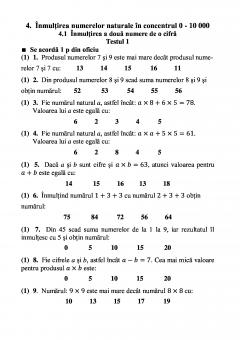 Teste grila de autoevaluare la matematica pentru clasa a III-a