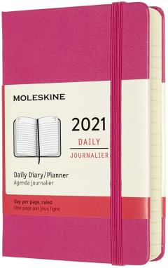 Agenda 2021 - Moleskine 12-Month Daily Notebook Planner - Bougainvillea Pink Hardcover, Pocket