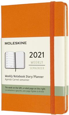 Agenda 2021 - Moleskine 12-Month Weakly Notebook Planner - Cadmium Orange, Softcover Pocket
