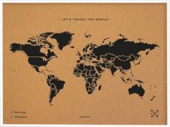 Harta din pluta L - Woddy Map - Black - White Frame