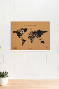 Harta din pluta L - Woddy Map - Black - White Frame