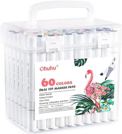 Set 60 markere pe baza de apa - Ohuhu Dual Tips - Brush & Chisel