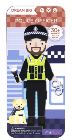 Puzzle magnetic in cutie metalica - Politist, 30 piese