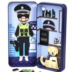 Puzzle magnetic in cutie metalica - Politist, 30 piese