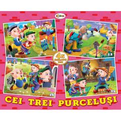 Puzzle 4 imagini - Cei trei purcelusi