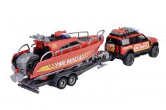 Jucarie - Masina de pompieri Land Rover si Barca de salvare