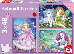 Puzzle 3x48 piese - Printesa, zana si sirena