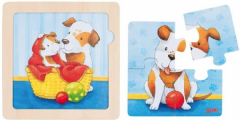 Puzzle cu fundal  - Pui de animale, 4 piese,  mai multe modele