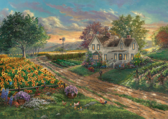 Puzzle 1000 piese - Thomas Kinkade - Campuri de floarea-soarelui