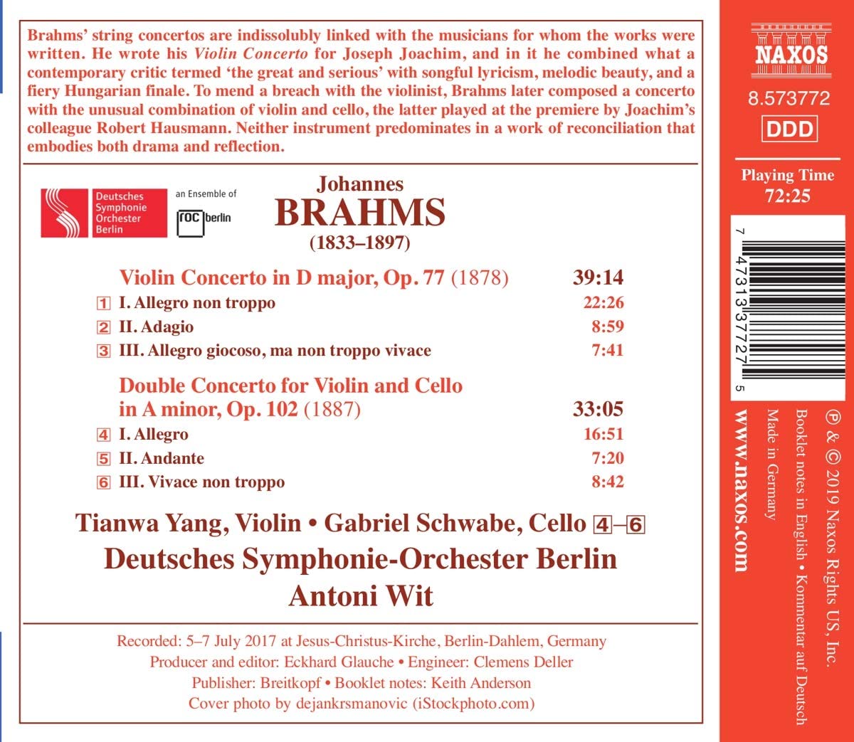 Brahms Violin Concerto Op77 Double Concerto Op 102 Tianwa Yang Gabriel Schwabe Deutsches 1298